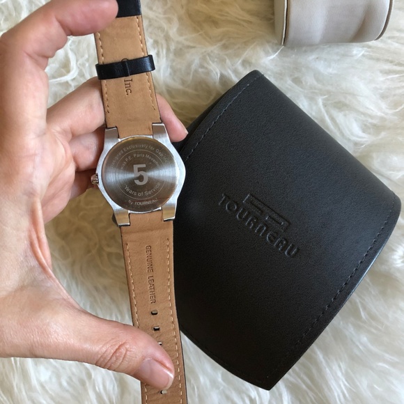 Tourneau Accessories Tourneau New Silver Watch With Black Leather